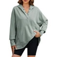 thumbnail image 4 of Sidefeel Hoodie for Women Tunic Pullover Oversized Button Down Henley Sweatshirts V Neck Hooded Tops Green-109 M, 4 of 9