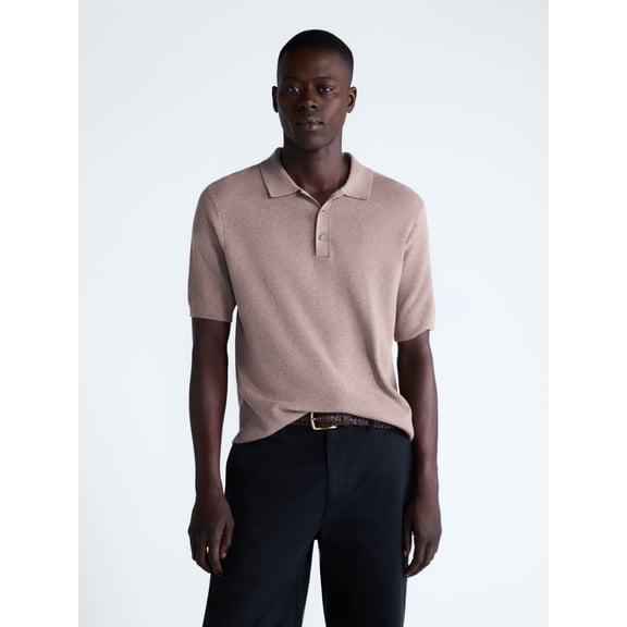 Free Assembly Men's Textured Polo Sweater with Short Sleeves, Lightweight, Sizes XS-3XL