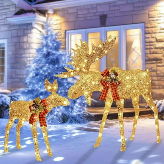 YYAo 5Ft 3-Piece Lighted Christmas Deer Family Set, Large Outdoor Yard Reindeer Holiday Decoration,Lighted Deer Set For Indoor Decor