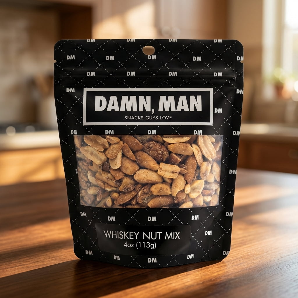 Damn Man Whiskey Nut Mix Gift Set Roasted Crunchy 4 Bag Father's Day Gift for Dad