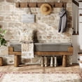 thumbnail image 7 of Finmind Upholstered Entryway Bench, Shoe Bench Padded Seat with Solid Wood Legs, End of Bed Footstool for Living Room, Mudroom, Hallway, Gray & Brown, 7 of 7