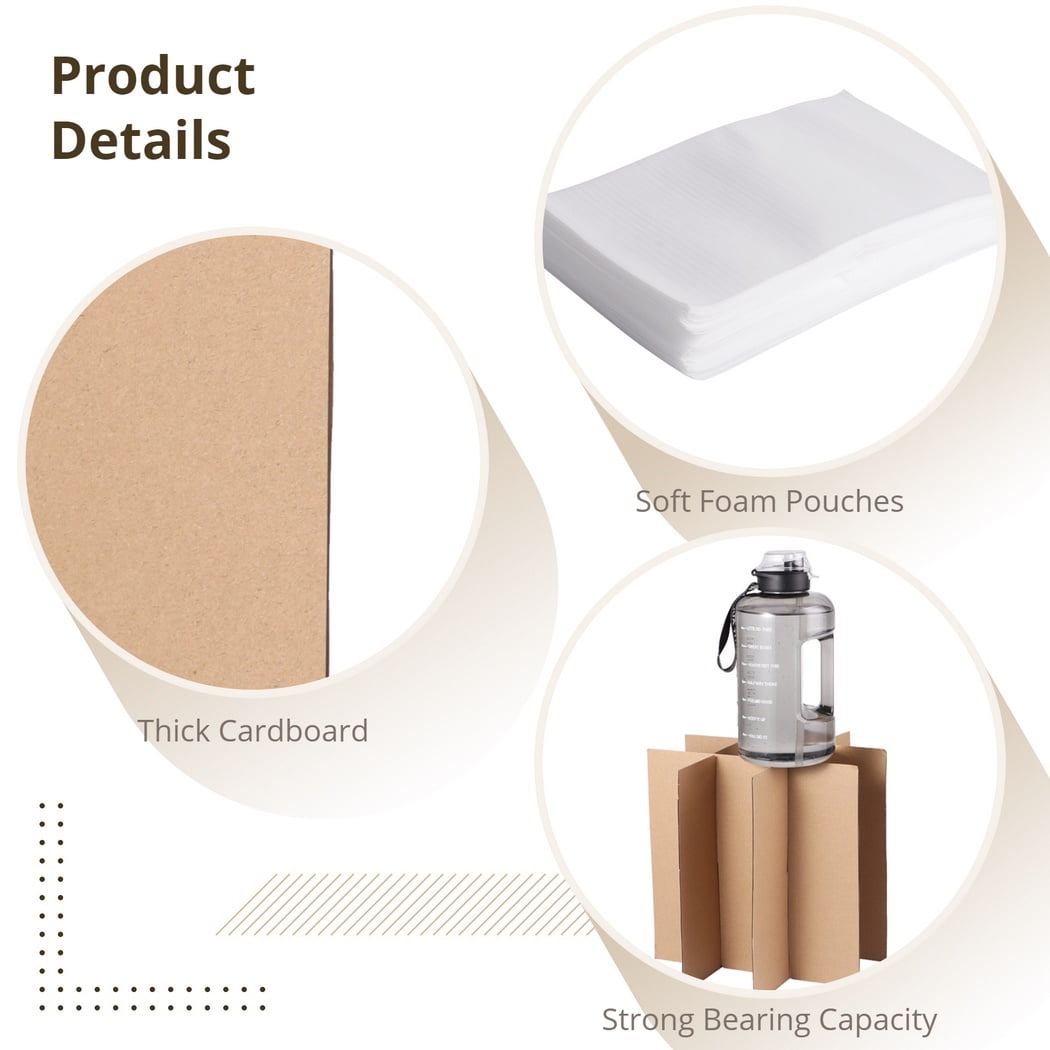 Glass Divider Kit, Protective Cardboard Dividers, Dish Packing Moving Box Kit, 20 Corrugate Dividers, 48 Foam Pouches, Kitchen Glassware Packing Moving Box Kit