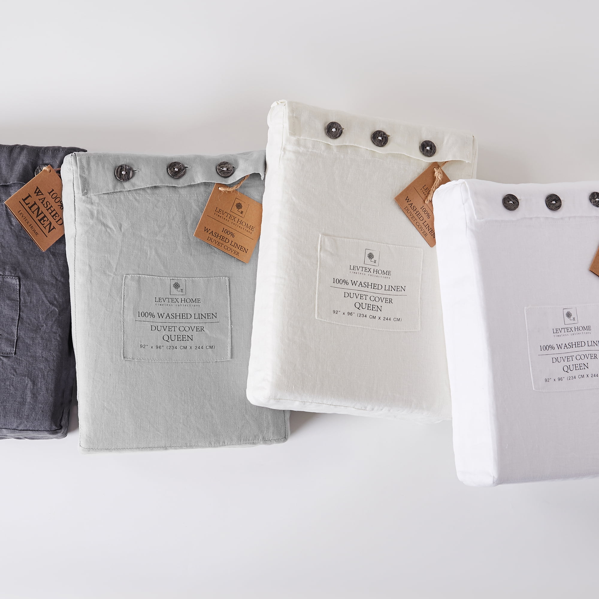 Levtex Home - 100% Linen - Queen Duvet Cover - Washed Linen in Charcoal - Duvet Cover Size (90 x 94in.)