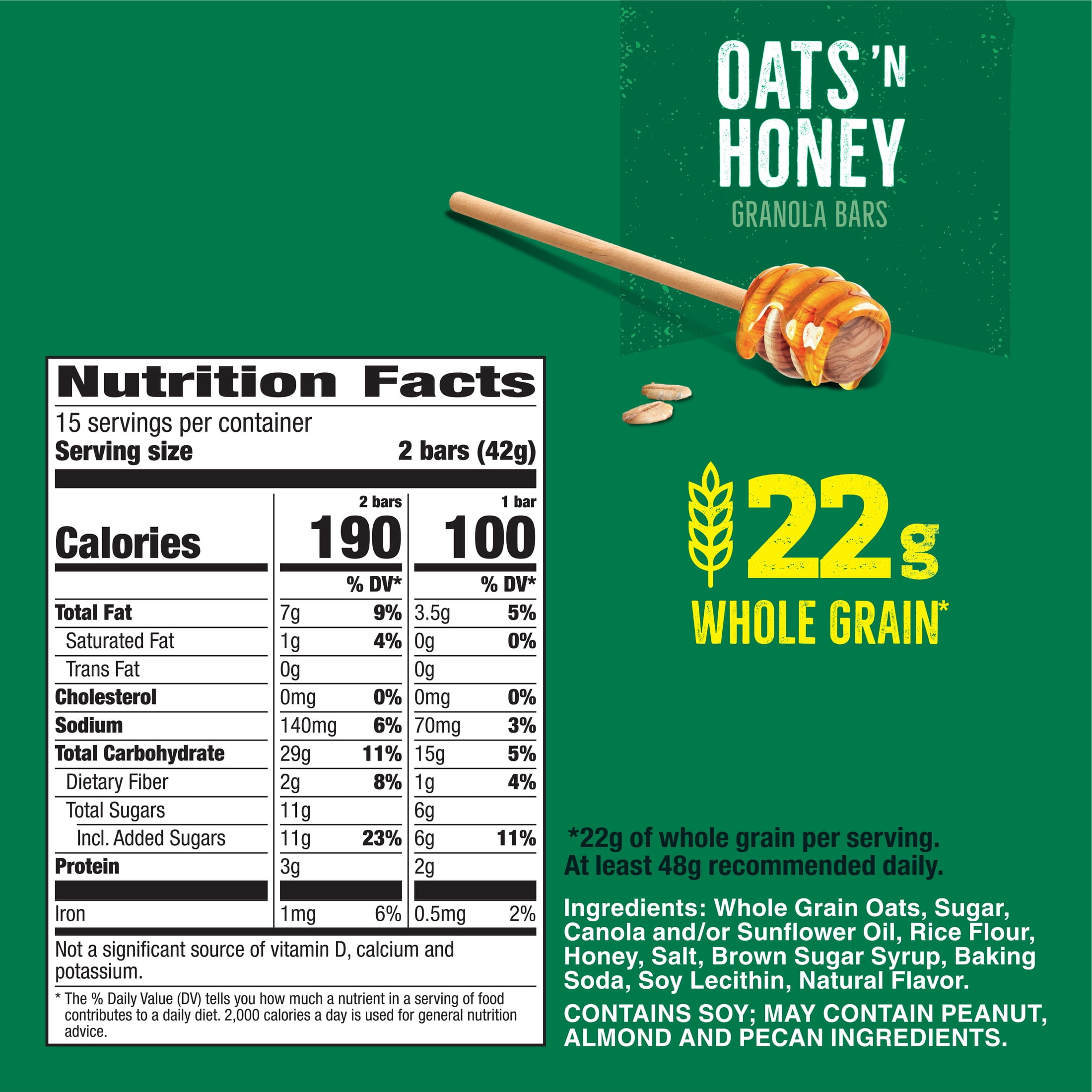 (6 pack) Nature Valley Crunchy Granola Bars, Oats 'n Honey, 30 Count, 22.35 oz (15 Pouches)
