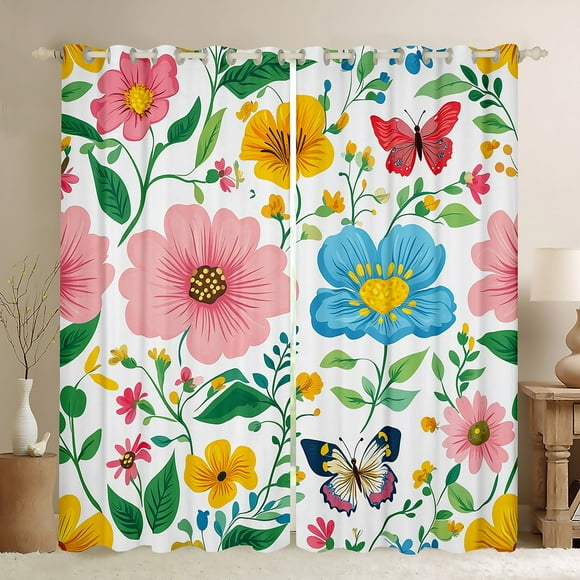 Erosebridal Cartoon Floral Curtains Pack of 2 (38x45) , Cute Butterfly 30%-50% Black Out Curtains, Cartoon Theme Decor