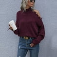 thumbnail image 2 of Woman Pullover Sweater High Neck Loose Hem Left Side Cold Shoulder Warm Keeping Female Sweater Wine Red M, 2 of 8
