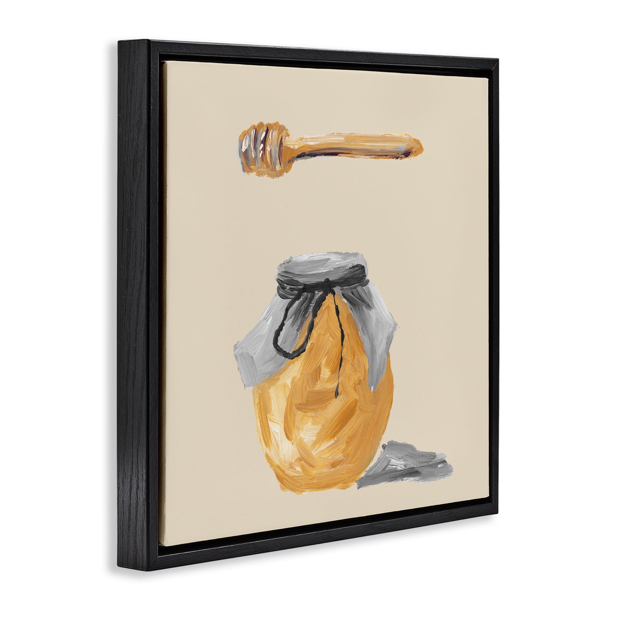 Stupell Industries Honey Jar over Tan Black Framed Floater Canvas Wall Art, design by Lucille Price