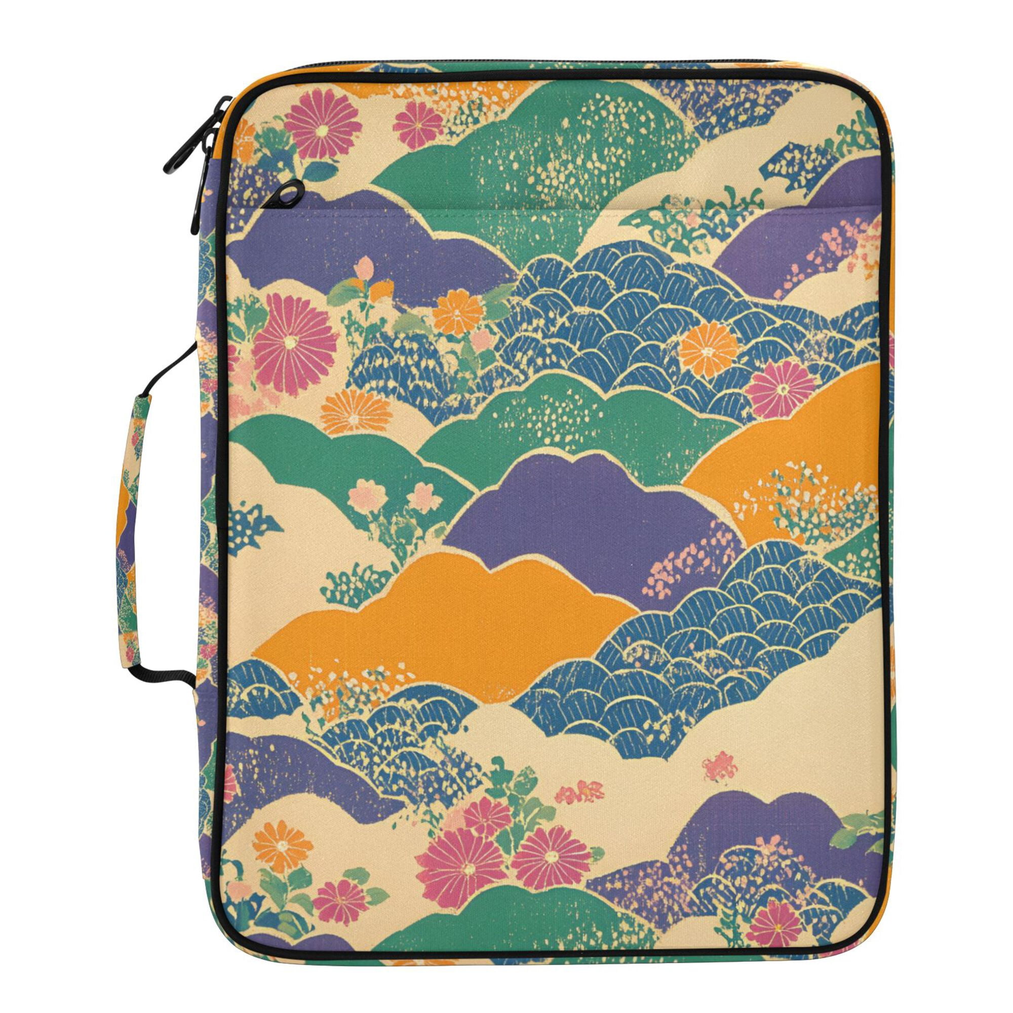 FORMRS Accordion File Folder A4 Size 7-Pocket Expanding Document Organizer Bag with 3 Ring Binder, Beige Floral Wave