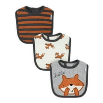 Gerber Baby Boy Cotton Terry Bibs Set, Gray Fox/Orange Fox Print, 3 Piece
