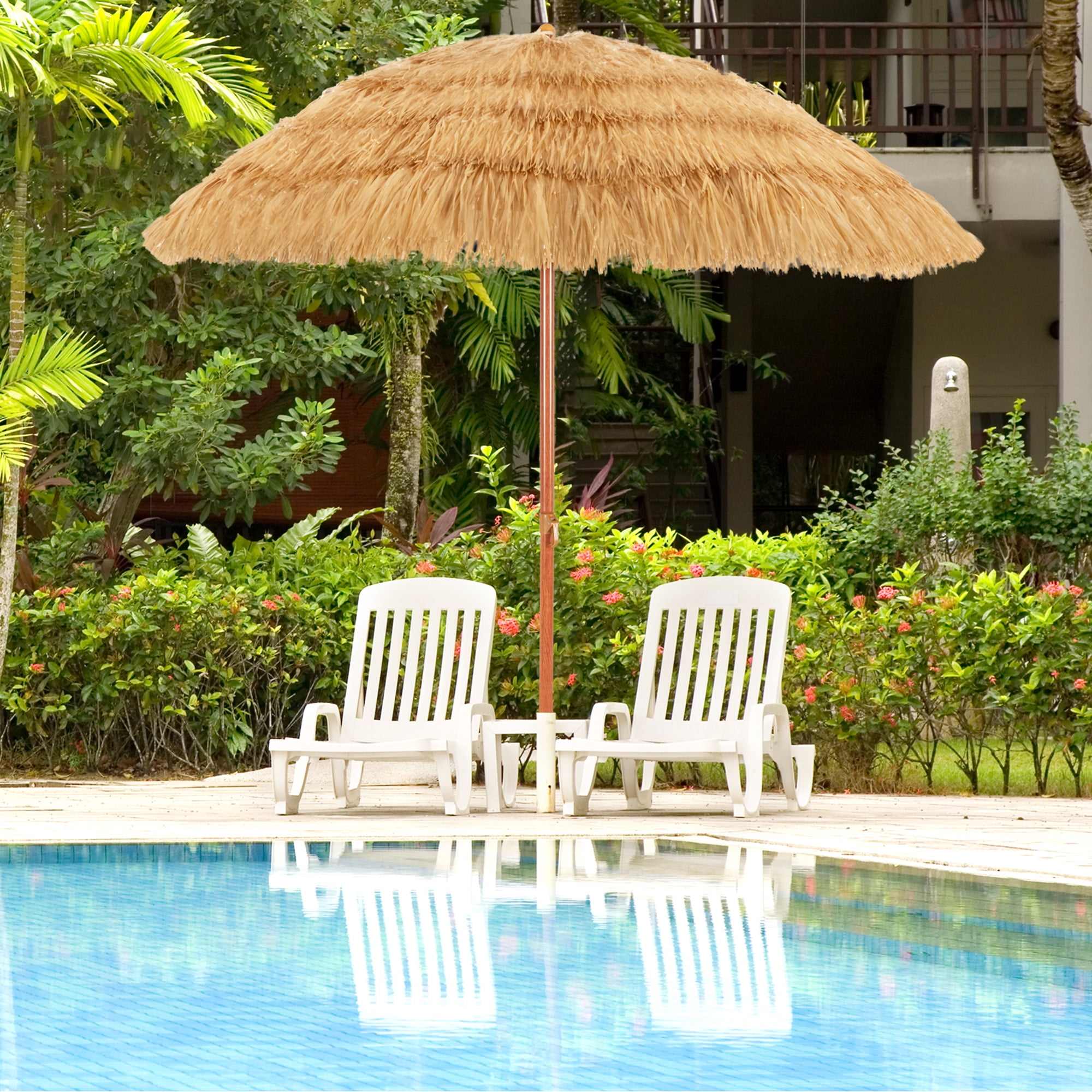 Gymax 6.5ft Thatch Tiki Beach Umbrella Outdoor Patio Umbrella w/ Adjustable Tilt