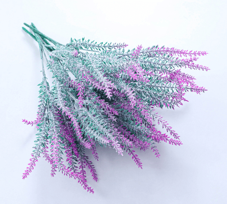 4pcs Artificial Flowers Flocked Plastic Lavender Bundle Fake Plants 