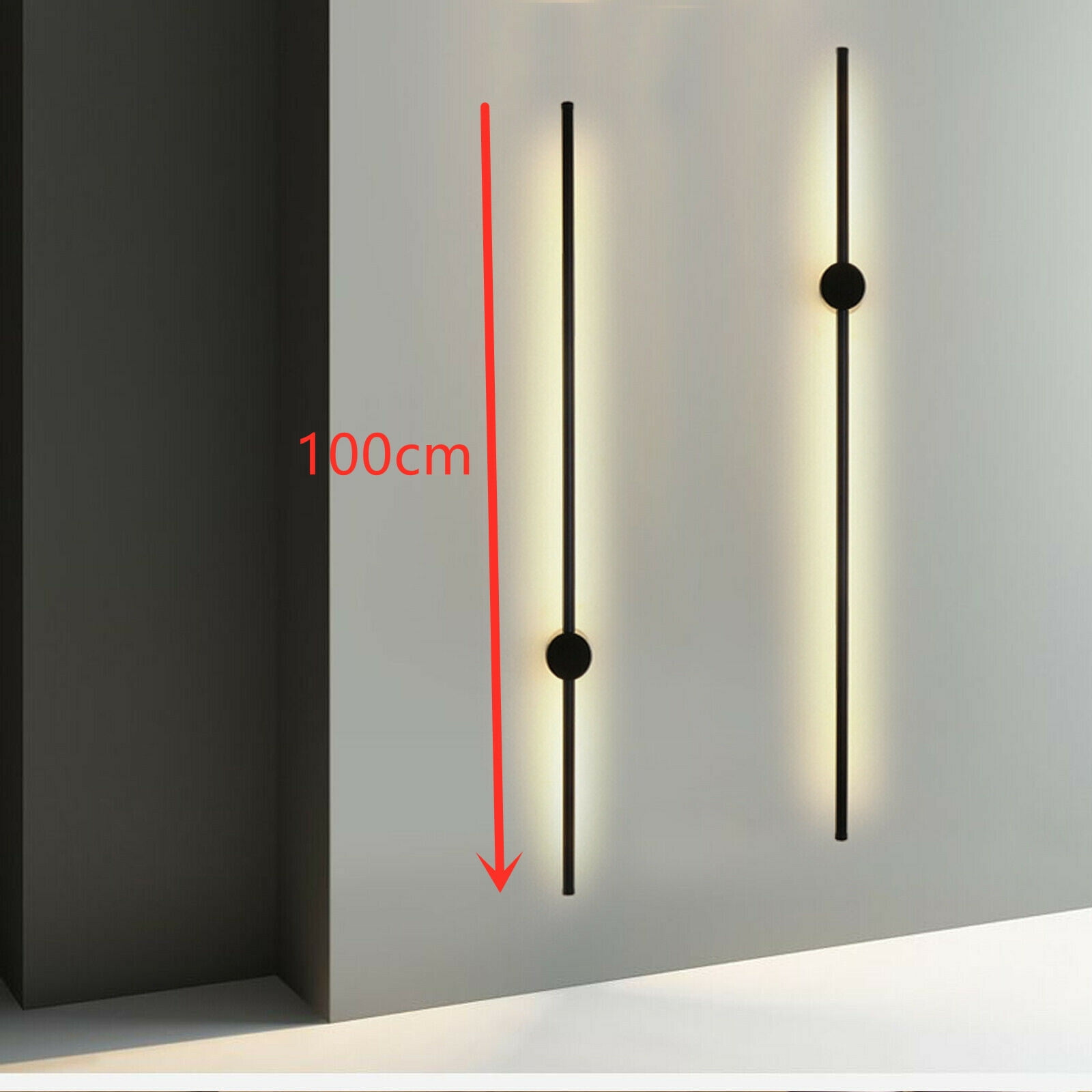 Modern LED Wall Light, Long LED Wall Lamp, Black Minimalist Linear Strip Sconce Wall Mounted Lamp for for Living Room Bedroom Hallway 39.37in