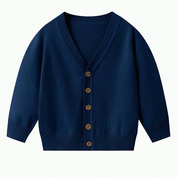 Gvdentm Boys Cardigan Boys Girls Sweater Uniform Cardigan Sweater Soft Cotton V-Neck Soft Cotton Knit Outerwear(Blue,6-7 Years)