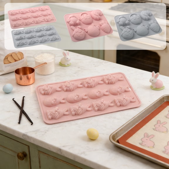Silicone Baking Mold – Easter Bunny Cake Pan | Oven , Nonstick, Easy Release, Dishwasher Friendly | Pink or Gray | 19.9x10.4x1.3 cm or 18.4x14.8x2 cm