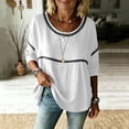 thumbnail image 3 of Lumtrix Womens Linen Shirts Boho Lace Patchwork 3/4 Sleeve Crewneck Blouses Dressy Casual Lightweight Loose Fit Fashion Tops White M, 3 of 5