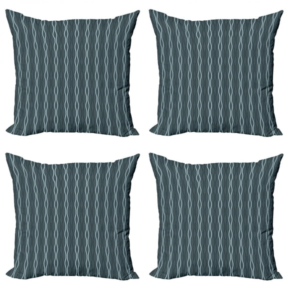 Ambesonne Blue Throw Pillow Cover 4 Pack, Under the Sea Wave Lines, 24", Almond Green Slate Blue