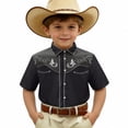 thumbnail image 4 of MUXiin Toddler Boys Girls Western Cowboy Shirts Retro Short Sleeve Button Down Shirt Kids Floral Pockets Outfit Country Tops, 4 of 4