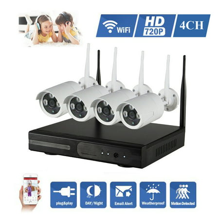 Ktaxon Security Camera System 4 Channel 720P WIFI NVR with 4pcs 1.0MP Waterproof WIFI Outdoor IP