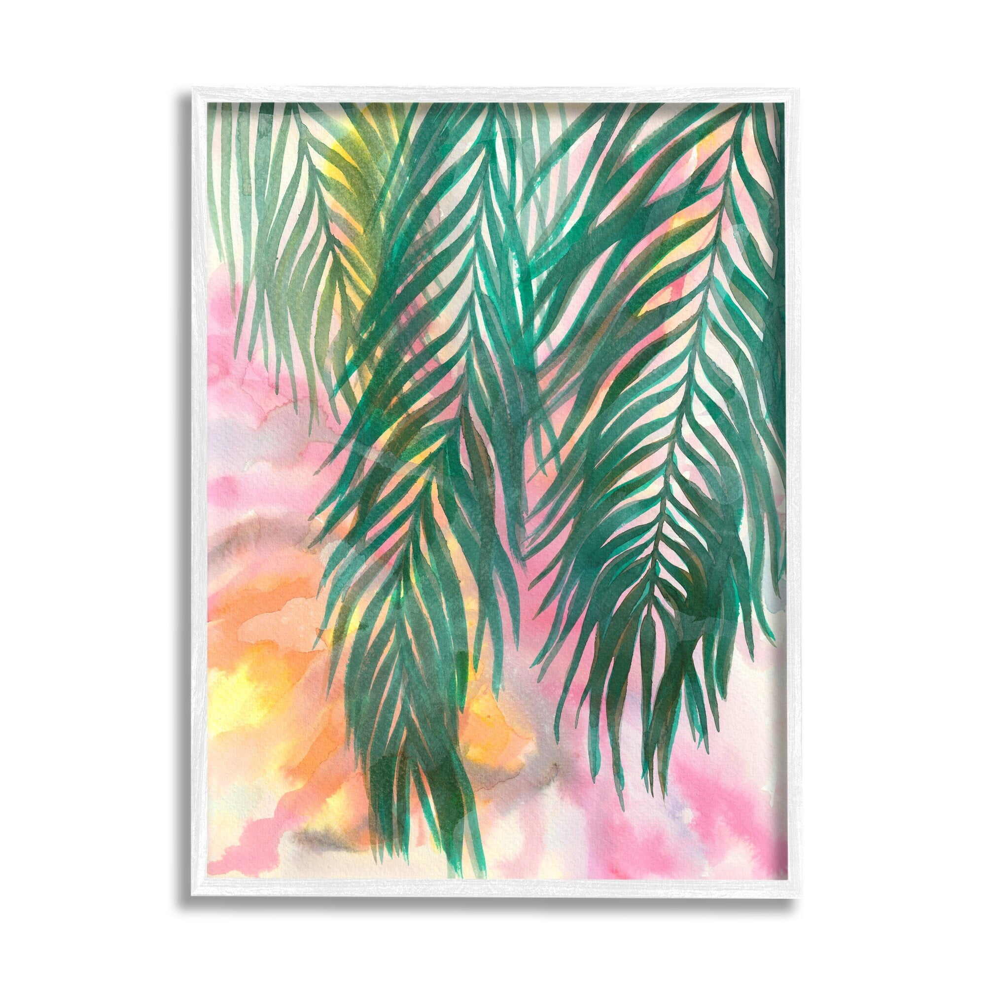 Stupell Industries Hanging Palms Tropical Plant Pink Watercolor Effect Painting White Framed Art Print Wall Art, Design by Elvira Errico