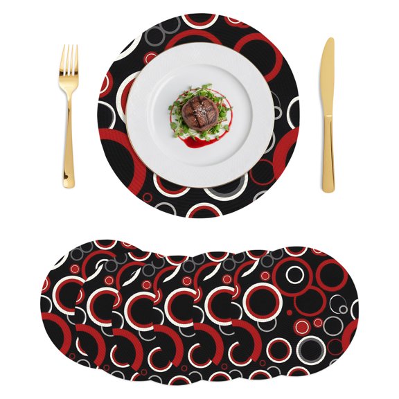 Round Placemats Red Black Circle 15 inch Set of 6 Table Mats for Dining Table Modern Abstract Art Heat Resistant Non-Slip Kitchen & Home Decorative Place Mat Set