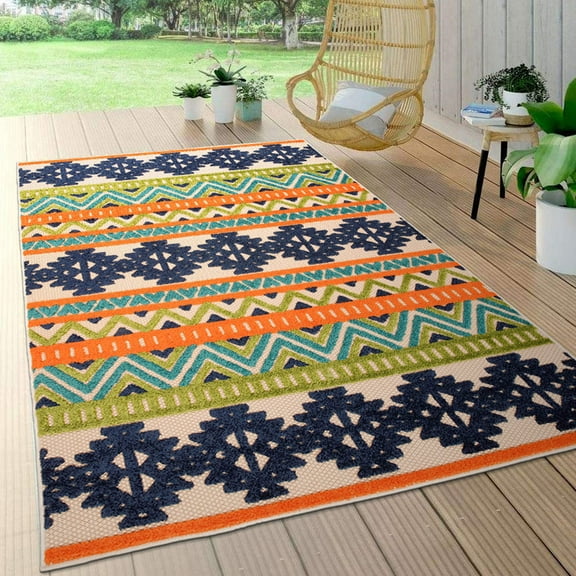 World Rug Gallery Contemporary Geometric Bohemian Indoor/Outdoor Area Rug - Multi 5' x 7'