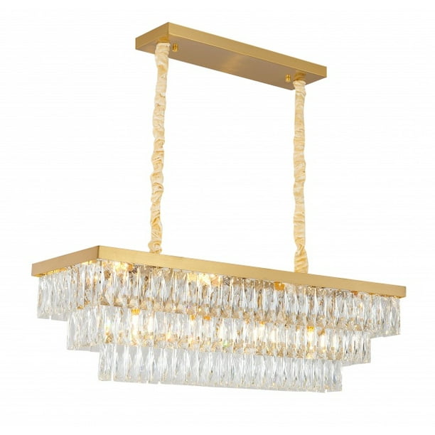 Bethel Rectangular Gold Metal Frame Chandelier With Clear Hanging