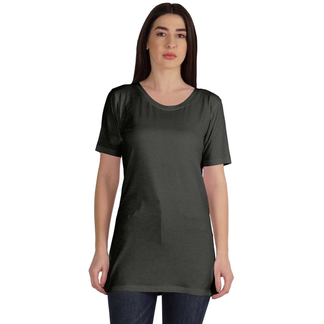 Inkmeso Plain Basic Tshirt Long Length Tee Short Sleeve Workout Top For Women