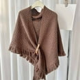 thumbnail image 2 of Women's Triangle Knotted Shawl Wraps Knitted Sweater Scarf Cardigan Cape Brown One Size, 2 of 4