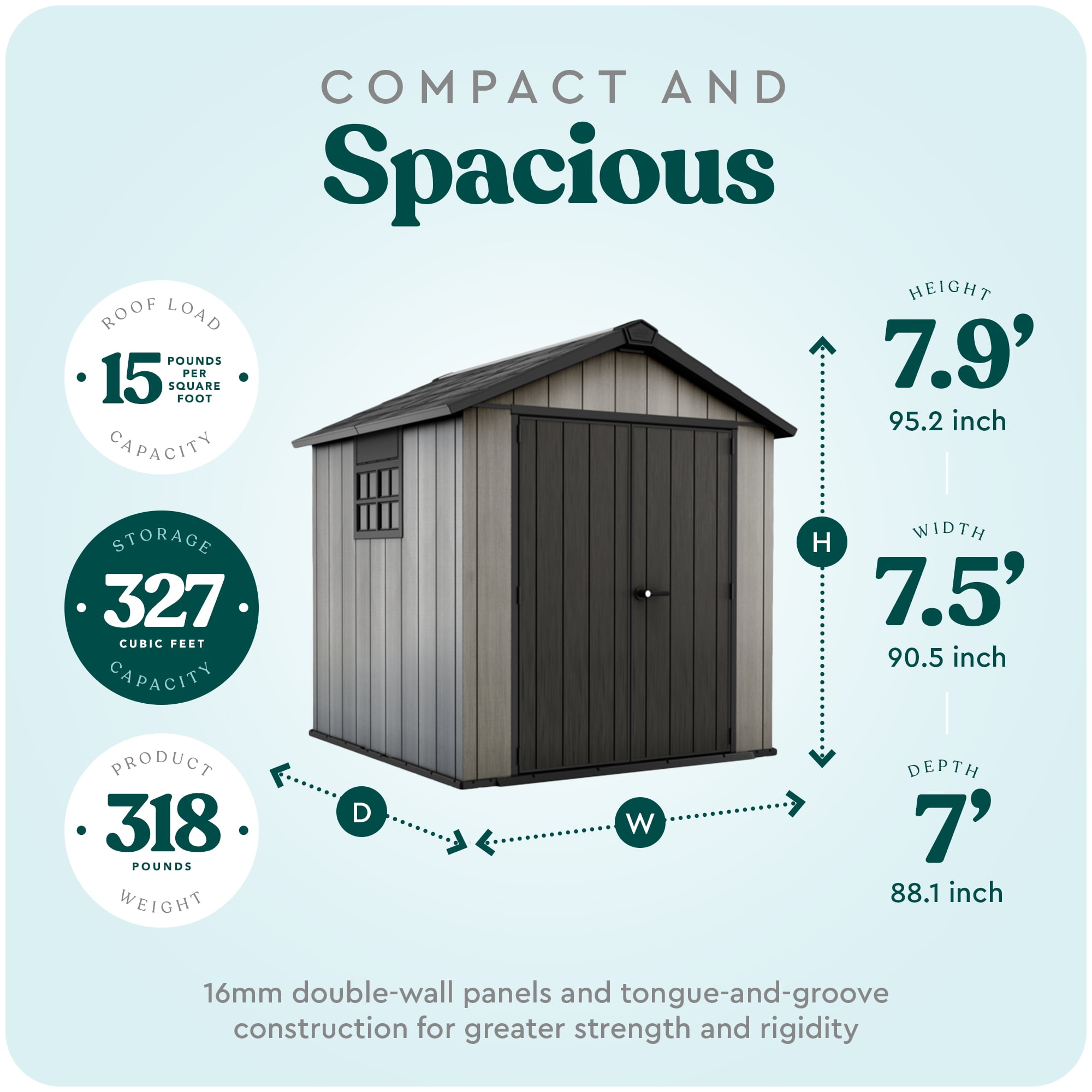 Keter Oakland 7 x 7.5 Foot Outdoor Garden Tool Storage Shed w/Windows, Gray