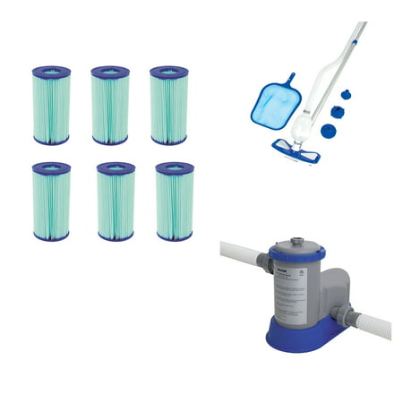 Bestway Above Ground Pool Cleaning Kit w/Pool Filter (6) + 1500 GPH Filter (Best Way To Clean Out Washing Machine)