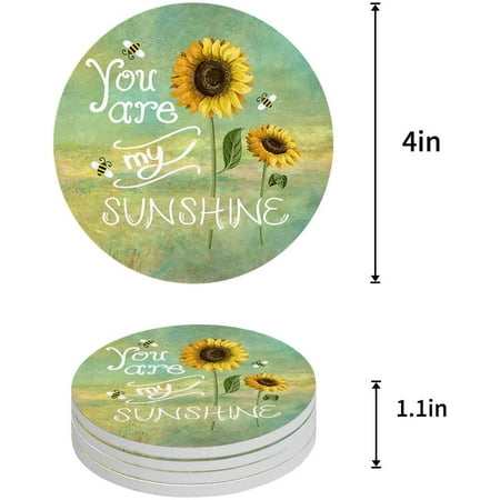 

ZHANZZK Sunflowers You Are My Sunshine Set of 8 Round Coaster for Drinks Absorbent Ceramic Stone Coasters Cup Mat with Cork Base for Home Kitchen Room Coffee Table Bar Decor
