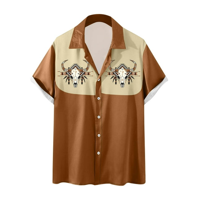 Camisas de Manga Corta de los Hombres Botón Vintage Casual Turndown Collar Blusa, Poliéster Spandex para la Fiesta Diaria Y la Playa