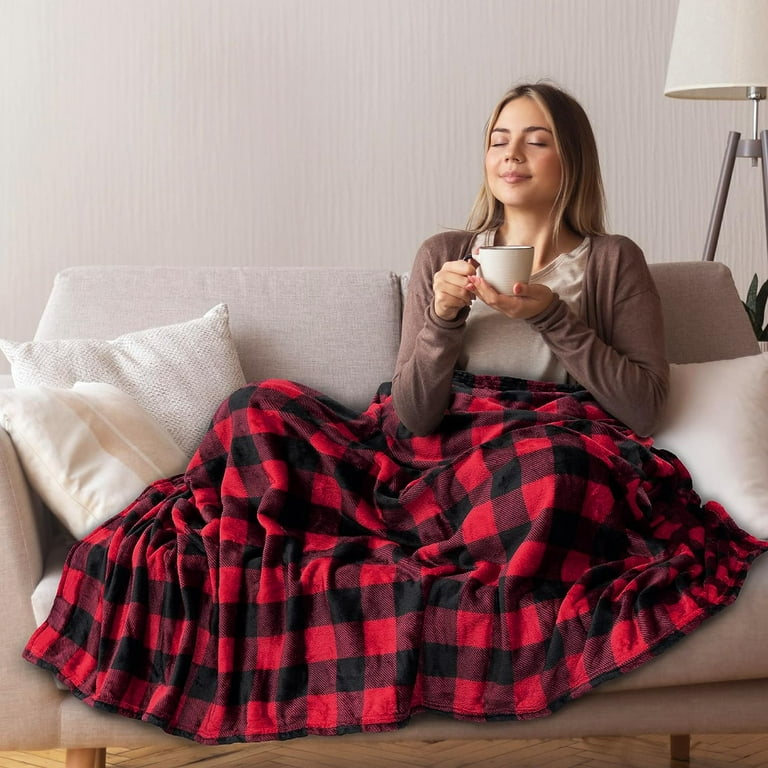 Buffalo Plaid Throw Blanket for Sofa Couch Soft Flannel Fleece Red Black Checker Plaid Pattern Decorative Throw Warm Cozy Lightweight Microfiber 50 x 60 Inches Walmart
