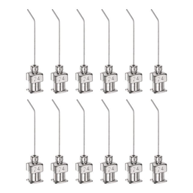 12uds Dispensadoras Agujas, 24 Calibre 1" Inoxidable Acero Romo Punta 45 Grados Dobladas Dispensadoras Agujas para Tinta Cartuchos, Pegamento, Jeringas, Carpintería