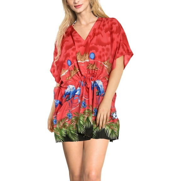 HAPPY BAY Women's Loose Boho Swimsuit Cover ups Tops 3X-4X Red-P121