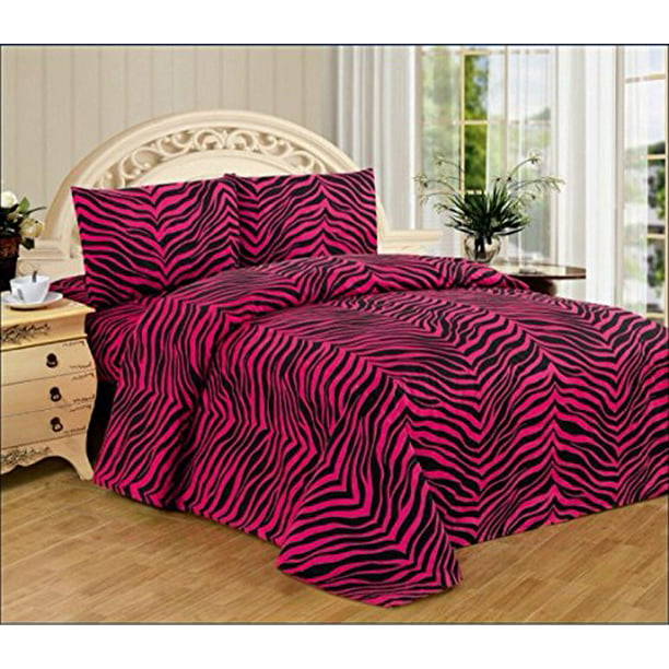 4 Piece Zebra Animal Jungle Print Super, Pink Zebra Bed In A Bag Twin