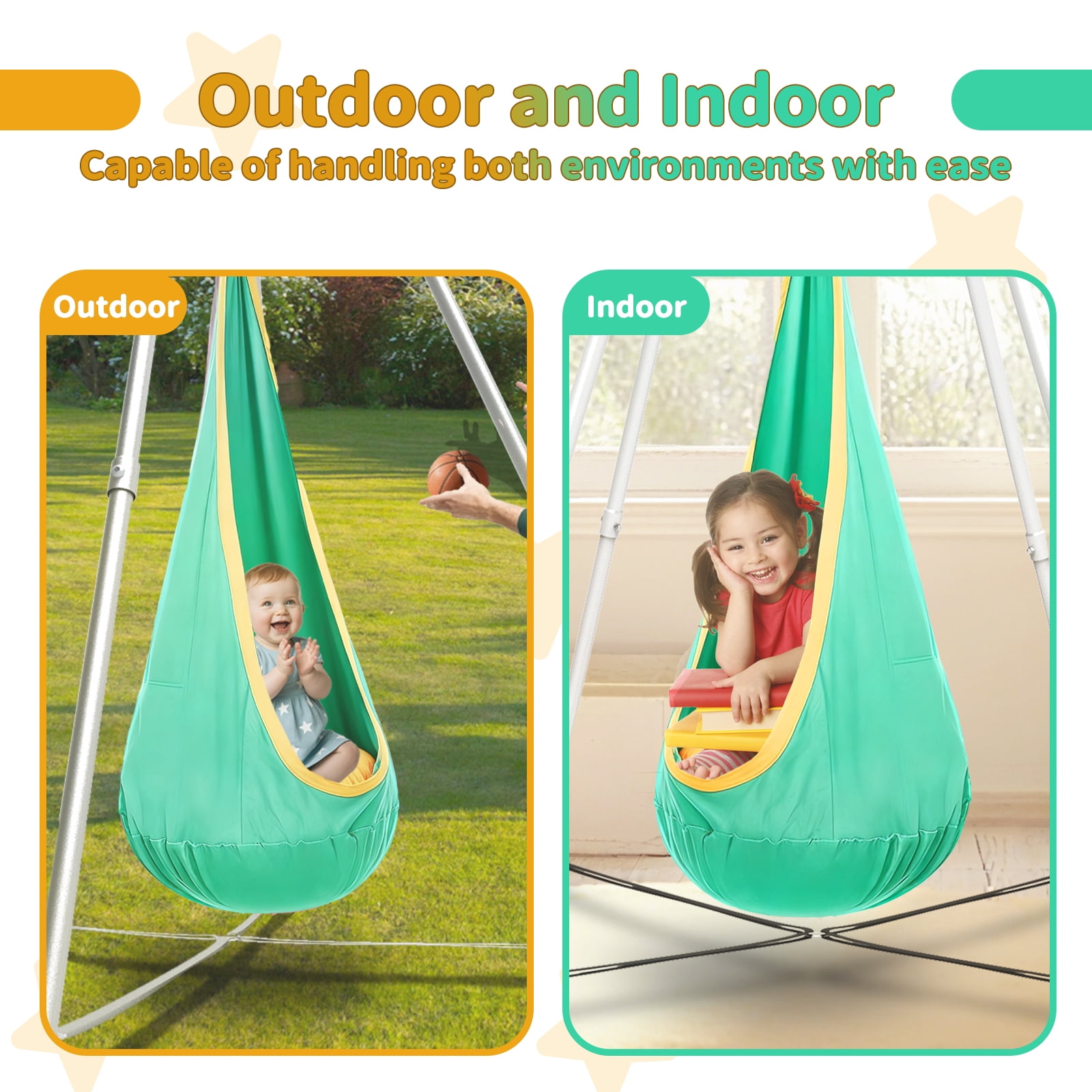 G TALECO GEAR Sensory Swing with Stand and Pod Swing, Metal Hammock Stand Outdoor, X-Shaped Swing Set for Backyard, Sensory Chair for Kids &Adults, 330LBS, Mint Green