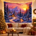 thumbnail image 3 of Snowy Cabin on a Stream with Snow-Capped Mountains at Sunset Serene Rustic for Nature Lovers Winter Cabin Art Decor Christmas Gift Tapestry Wall Hanging for Living Room and Bedroom, 3 of 7
