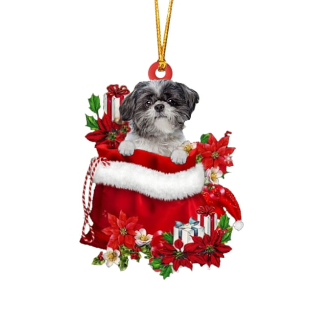 MTBLYS Christmas Tree Dog Ornament Acrylic Pendant Animal Decoration 3.15 Inch Hanging Tag for Holiday Decor Tree Party Gift