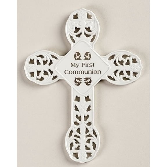 my first communion 8 inch decorative white porcelain wall cross