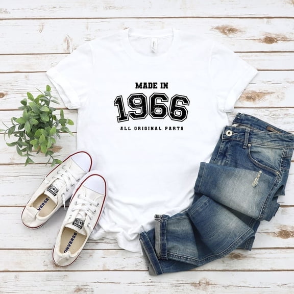 Made in 1966 All Original Parts Shirt Funny 1966 Birthday Gift Tee Vintage Style 1966 Year Born T-Shirt for Men and Women