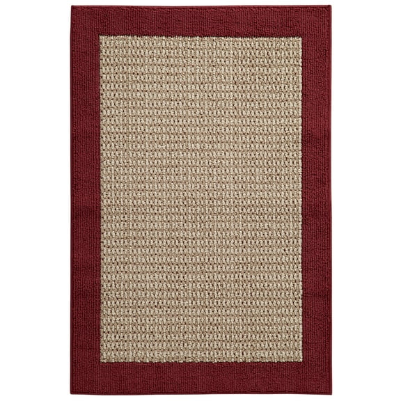 Mainstays Farmhouse Faux Sisal Olefin Red Border Indoor Accent Rug, 2'6" x 3'10"