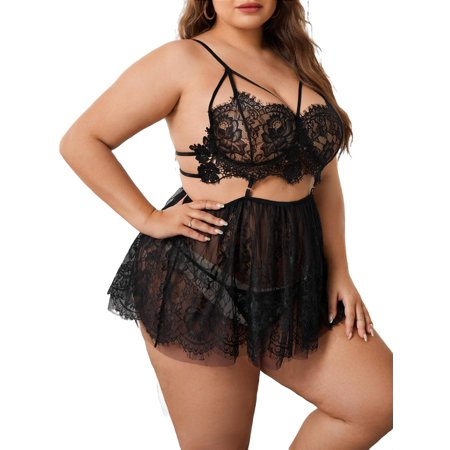 

Floral Print Babydolls Black Plus Size Sexy Lingerie (Women s)