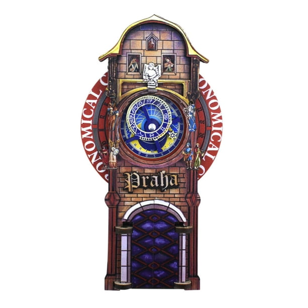 Reloj Astronómico de Praga, pegatinas de madera vintage para nevera, engranajes giratorios, pegatinas magnéticas para nevera