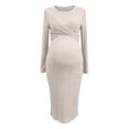 thumbnail image 4 of YMNXA Women's Maternity Dress Long Sleeve Crew Neck Solid Color Comfortable Breathable Pregnant Dresses For Casual Daily Wear,Beige,L, 4 of 6