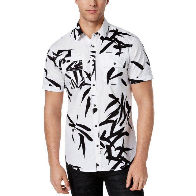 I.N.C Mens Geometric Button Up Shirt, White, Large