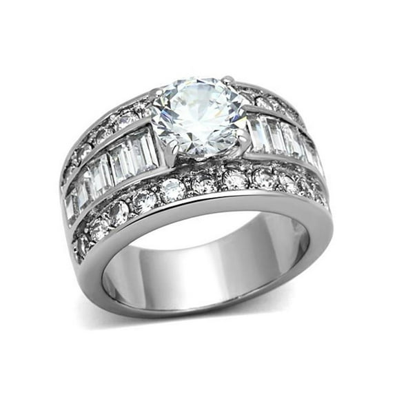 4.85 Ct Round Cut Zirconia Stainless Steel Wide Band Engagement Ring Size 7