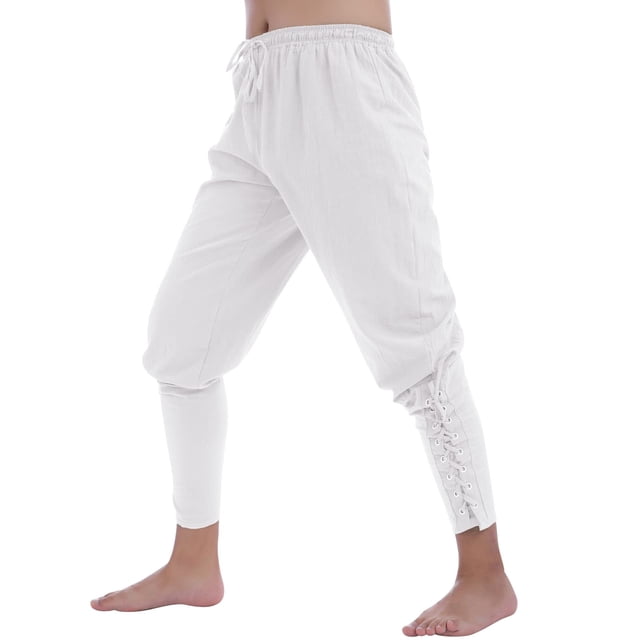 Zszcpp Linen Pants Men Cotton Drawstring Long Breathable Cuffed Leisure Daily Trousers Casual Trouser