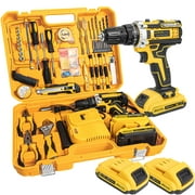CANBRAKE 21V Tool Kit with Drill, 120PCS 21V Cordless Drill Set with 3/8" Keyless Chuck of Metal & 25+3 Clutch with Impact, 2 x 2.0Ah Battery & Fast Charger, Max Torque 45Nm, 2-Variable Speed