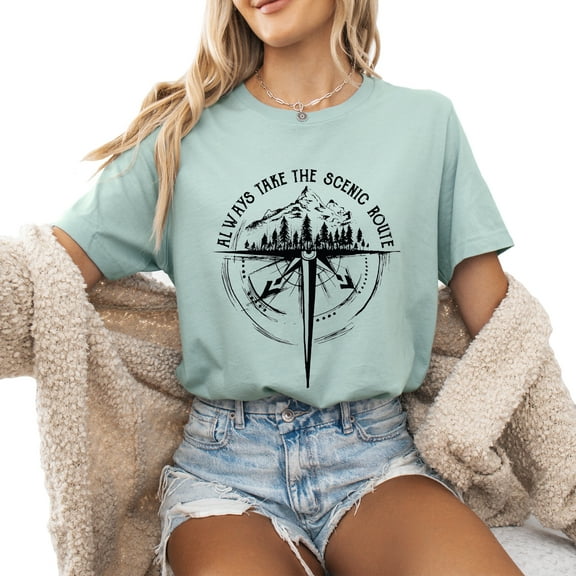 Verita Culture Women's Compass Traveling Summer Casual Gaphic Short Sleeve Hiking Tee T Shirt
